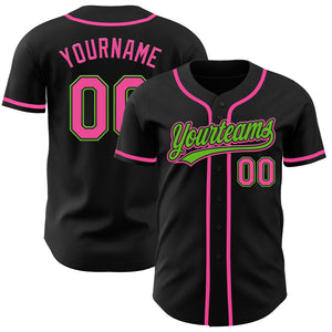 Custom Black Pink-Aurora Green Authentic Baseball Jersey