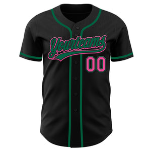 Custom Black Pink-Kelly Green Authentic Baseball Jersey