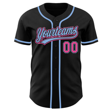 Custom Black Pink-Light Blue Authentic Baseball Jersey