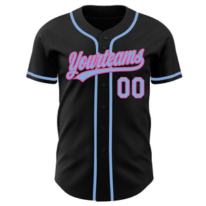 Custom Black Light Blue-Pink Authentic Baseball Jersey