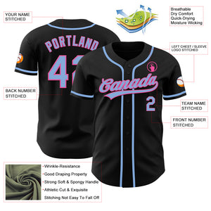 Custom Black Light Blue-Pink Authentic Baseball Jersey