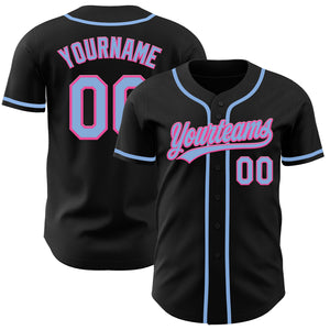 Custom Black Light Blue-Pink Authentic Baseball Jersey