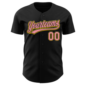 Custom Black Medium Pink-Yellow Authentic Baseball Jersey