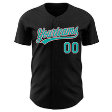 Загрузить изображение в средство просмотра галереи, Custom Black Aqua-Medium Pink Authentic Baseball Jersey
