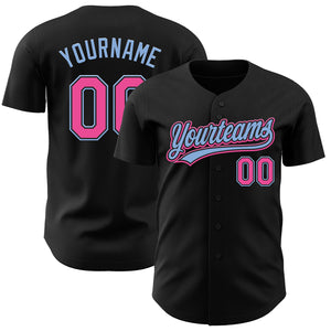 Custom Black Pink-Light Blue Authentic Baseball Jersey