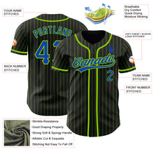 Load image into Gallery viewer, Custom Black Neon Green Pinstripe Thunder Blue Authentic Baseball Jersey
