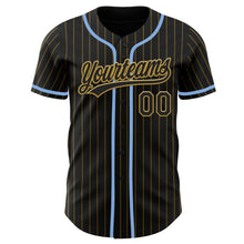 Laden Sie das Bild in den Galerie-Viewer, Custom Black Old Gold Pinstripe Light Blue Authentic Baseball Jersey
