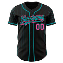 Charger l&#39;image dans la galerie, Custom Black Teal Pinstripe Pink Authentic Baseball Jersey
