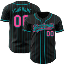 Charger l&#39;image dans la galerie, Custom Black Teal Pinstripe Pink Authentic Baseball Jersey
