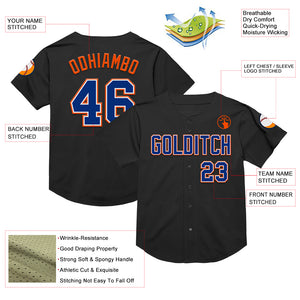 Custom Black Royal-Orange Mesh Authentic Throwback Baseball Jersey