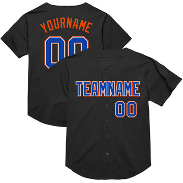 Custom Black Royal-Orange Mesh Authentic Throwback Baseball Jersey