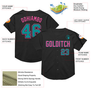 Custom Black Teal-Pink Mesh Authentic Throwback Baseball Jersey