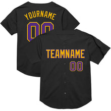 Charger l&#39;image dans la galerie, Custom Black Purple-Gold Mesh Authentic Throwback Baseball Jersey
