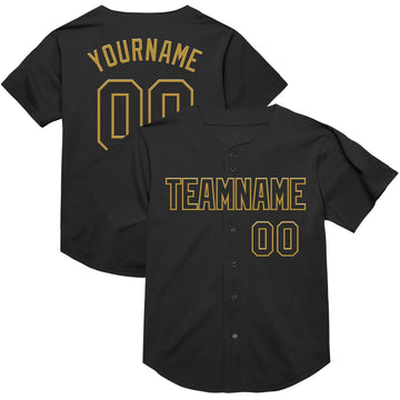 Custom Black Old Gold Mesh Authentic Throwback Baseball Jersey