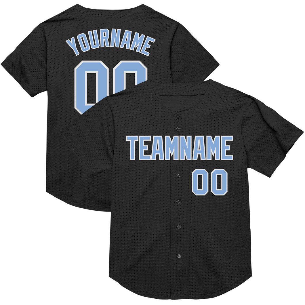 Custom Black Light Blue-White Mesh Authentic Throwback Baseball Jersey