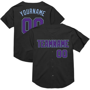 Custom Black Purple-Light Blue Mesh Authentic Throwback Baseball Jersey