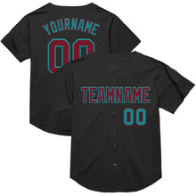 Charger l&#39;image dans la galerie, Custom Black Crimson-Teal Mesh Authentic Throwback Baseball Jersey
