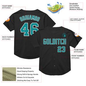 Custom Black Teal-White Mesh Authentic Throwback Baseball Jersey