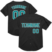 Charger l&#39;image dans la galerie, Custom Black Teal-White Mesh Authentic Throwback Baseball Jersey
