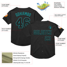 Charger l&#39;image dans la galerie, Custom Black Teal Mesh Authentic Throwback Baseball Jersey
