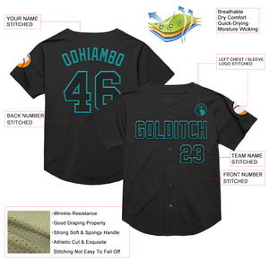 Custom Black Teal Mesh Authentic Throwback Baseball Jersey