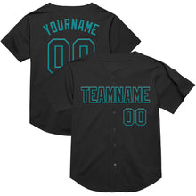 Charger l&#39;image dans la galerie, Custom Black Teal Mesh Authentic Throwback Baseball Jersey
