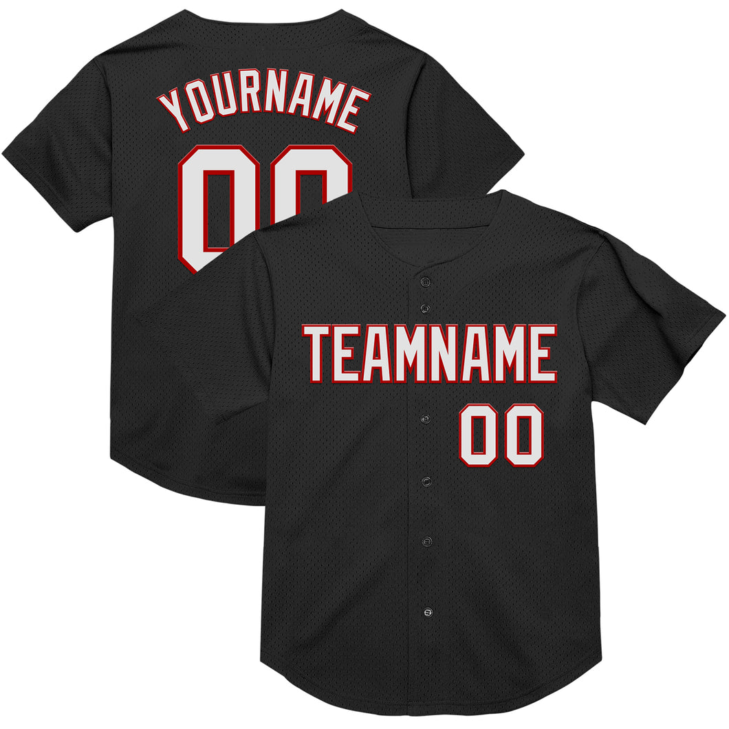 Custom Black White-Red Mesh Authentic Throwback Baseball Jersey