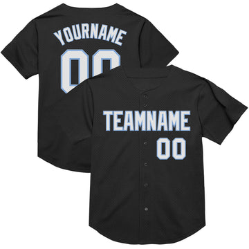 Custom Black White-Light Blue Mesh Authentic Throwback Baseball Jersey