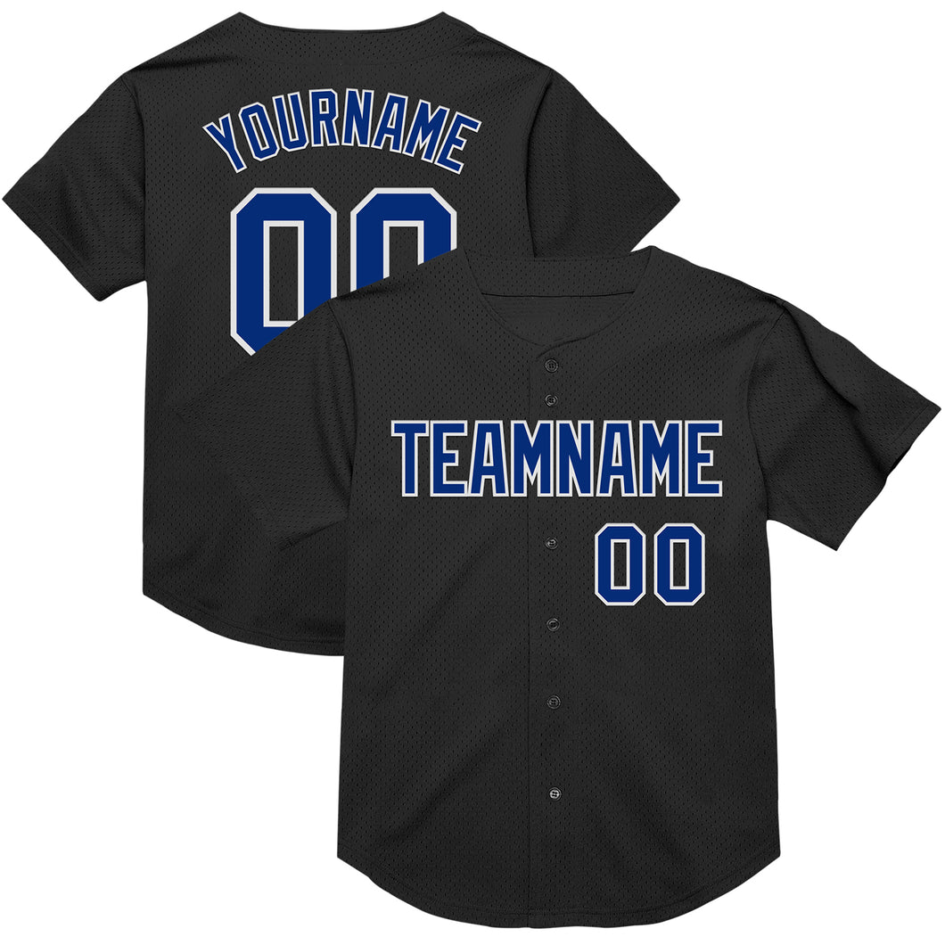 Custom Black Royal-White Mesh Authentic Throwback Baseball Jersey