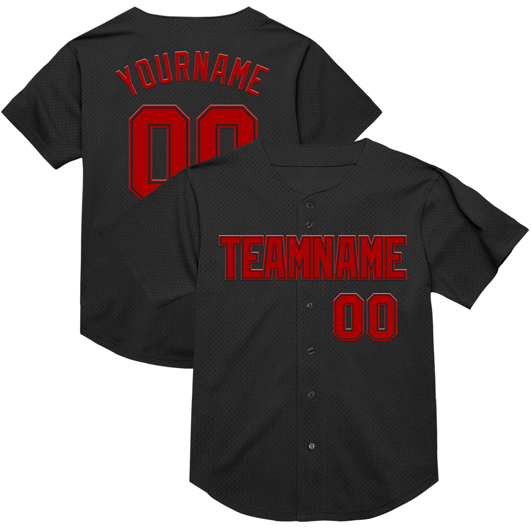 Custom Black Red Mesh Authentic Throwback Baseball Jersey