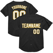 Charger l&#39;image dans la galerie, Custom Black White-Gold Mesh Authentic Throwback Baseball Jersey
