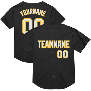 Custom Black White-Gold Mesh Authentic Throwback Baseball Jersey