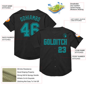 Custom Black Teal Mesh Authentic Throwback Baseball Jersey