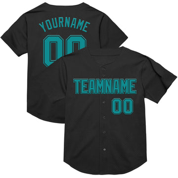 Custom Black Teal Mesh Authentic Throwback Baseball Jersey