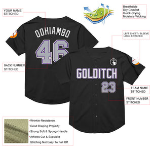 Custom Black Gray-Purple Mesh Authentic Throwback Baseball Jersey