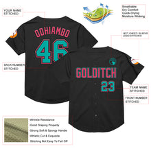 Charger l&#39;image dans la galerie, Custom Black Aqua-Neon Pink Mesh Authentic Throwback Baseball Jersey
