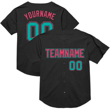 Charger l&#39;image dans la galerie, Custom Black Aqua-Neon Pink Mesh Authentic Throwback Baseball Jersey
