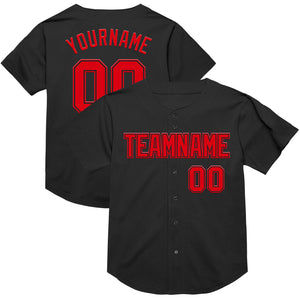 Custom Black Fire Red Mesh Authentic Throwback Baseball Jersey