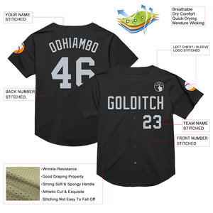 Custom Black Silver Mesh Authentic Throwback Baseball Jersey