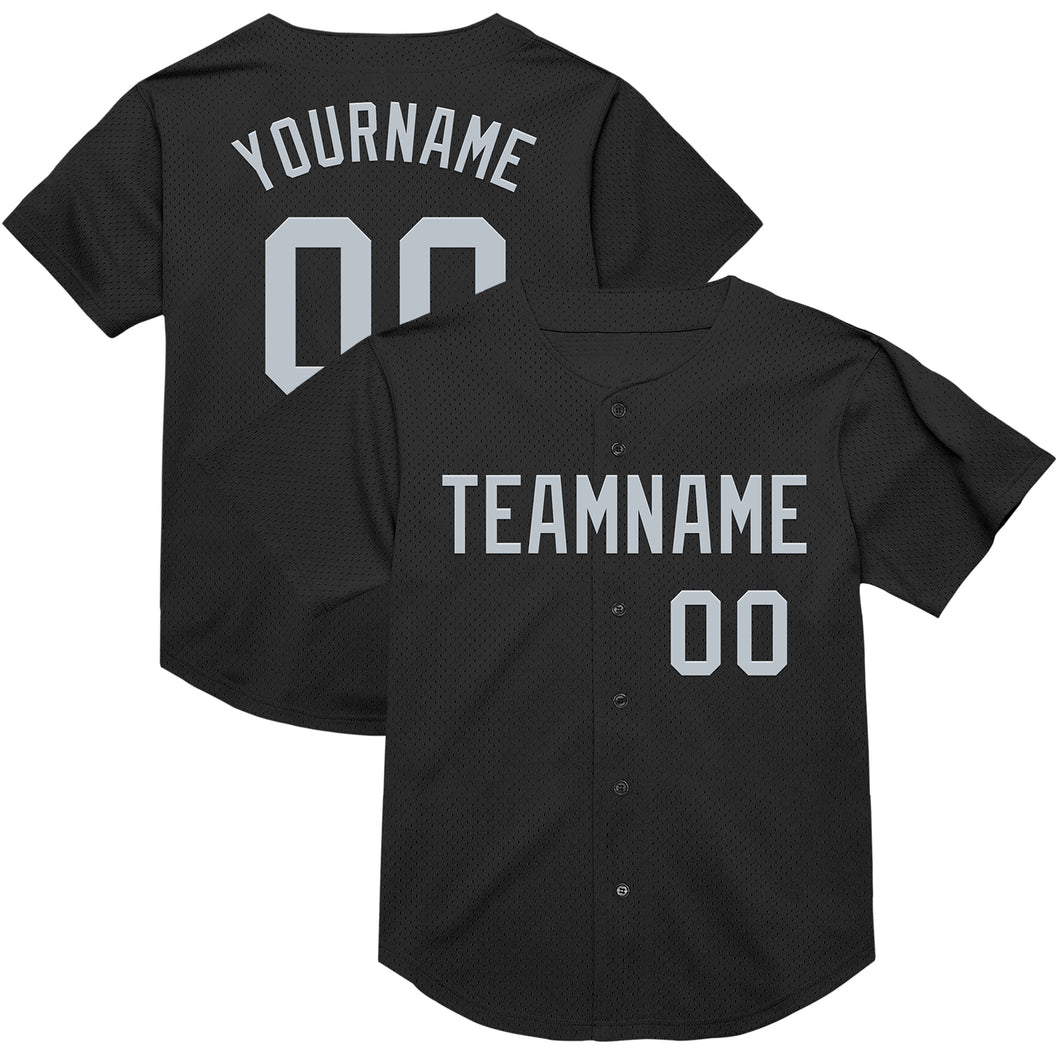 Custom Black Silver Mesh Authentic Throwback Baseball Jersey