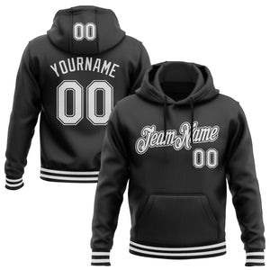 Custom Stitched Black White Sports Pullover Sweatshirt Hoodie