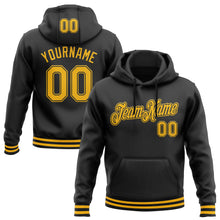 Load image into Gallery viewer, Custom Stitched Black Gold Sports Pullover Sweatshirt Hoodie
