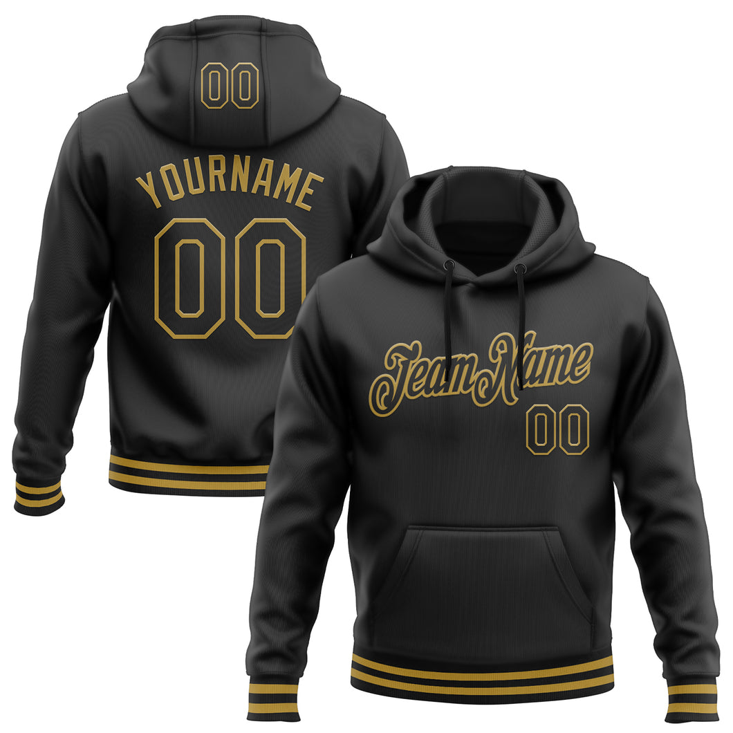 Custom Stitched Black Old Gold Sports Pullover Sweatshirt Hoodie