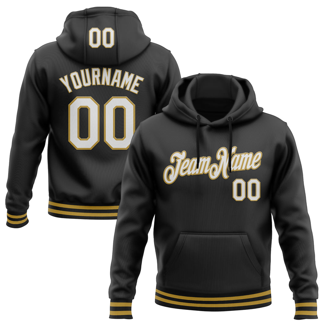 Custom Stitched Black White-Old Gold Sports Pullover Sweatshirt Hoodie