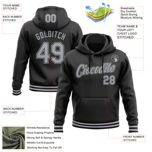 Custom Stitched Black Gray Sports Pullover Sweatshirt Hoodie