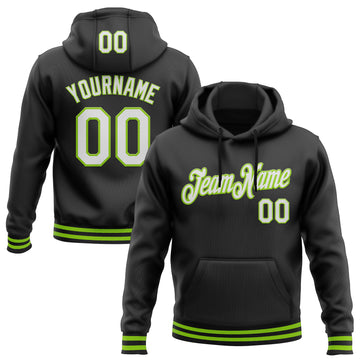 Custom Stitched Black White-Neon Green Sports Pullover Sweatshirt Hoodie