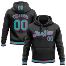 Laden Sie das Bild in den Galerie-Viewer, Custom Stitched Black Aqua-Pink Sports Pullover Sweatshirt Hoodie
