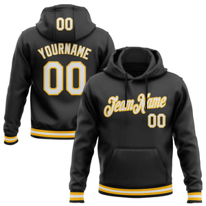 Custom Stitched Black White-Gold Sports Pullover Sweatshirt Hoodie