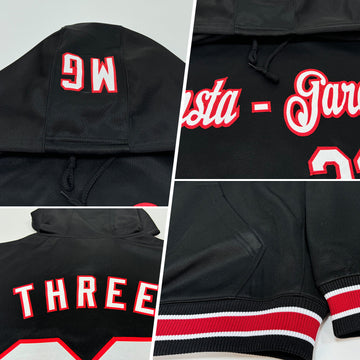 Custom Stitched Black Red-White Sports Pullover Sweatshirt Hoodie