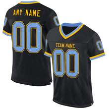 Загрузить изображение в средство просмотра галереи, Custom Black Light Blue-Gold Mesh Authentic Throwback Football Jersey
